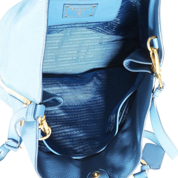 Prada Blue Vitello Daino Calfskin Leather Large Side Zip Convertible Tote - Picture 8 of 9